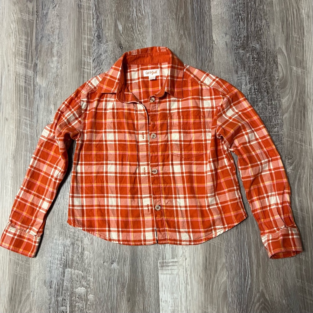 Cat & Jack Kids' Orange Plaid Button-Down Shirt